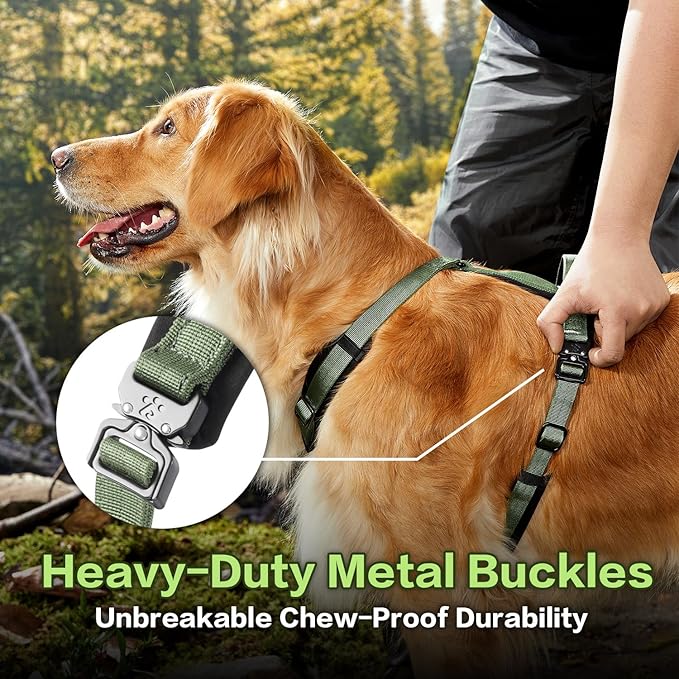 CLEPAWS Dog Harness for Large Dogs, No Pull Dog Harness Easy Walk with Metal Hardware, Ergonomic Y-Shaped Design, Soft Padding, Padded Handle, Durable High-Tensile Nylon (Evergreen, L)-Mewly Pet