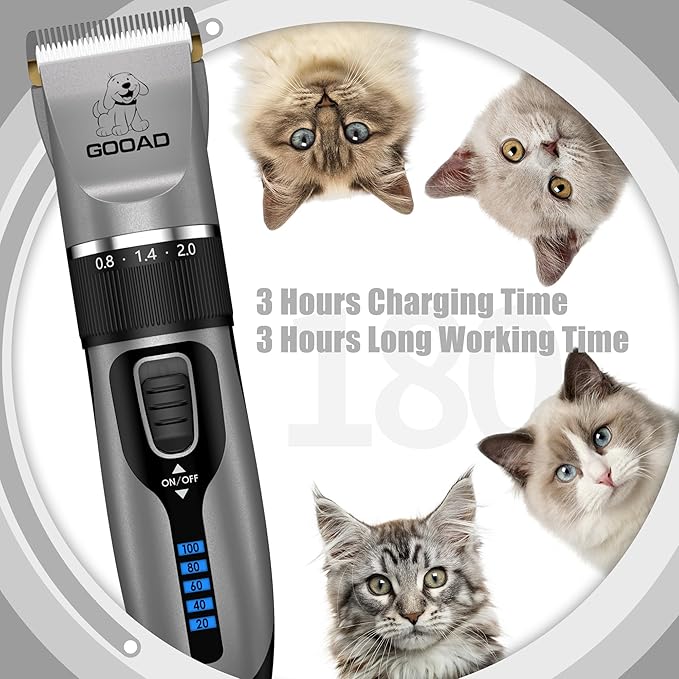 Cat Clippers, Professional Cat Grooming Kit, Cordless Cat Grooming Clippers for Thick Coats, Cat Hair Trimmer, Low Noise Cat Shaver Clippers, Quiet Pet Hair Clippers Tools for Cats Dogs (Gray)-Mewly Pet