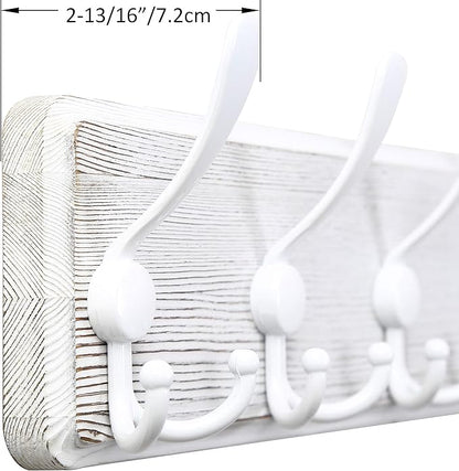 WEBI Coat Rack Wall Mounted,Wood Coat Hooks Wall Mount,16" Hole to Hole,Large Coat Hanger Wall Hook Rack,5 Triple Hooks for Hanging Coats,Hats,Jacket,Clothes,Entryway,White,2 Packs