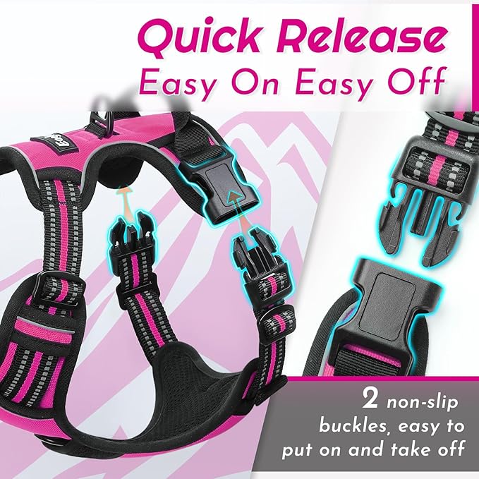 Eagloo Dog Harness Small Sized Dog, No Pull Service Vest with Reflective Strips and Control Handle, Adjustable and Comfortable for Easy Walking, No Choke Pet Harness with 2 Metal Rings, Rose Red, S-Mewly Pet