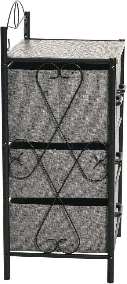 Household Essentials Victorian Style 4-Drawer Storage Organizer Unit, Black and Grey