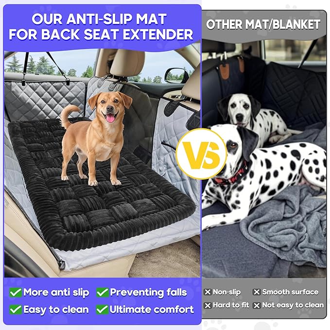 Dog Car Bed Mat, Non-Slip Backseat Extender Pet Blanket, Plaid Dog Bed for SUVs, Sedans & Trucks, Chew-Resistant Travel Pad for Dogs, Easy Clean & Scratch-Proof & Comfort (50"x24.6") Black-Mewly Pet