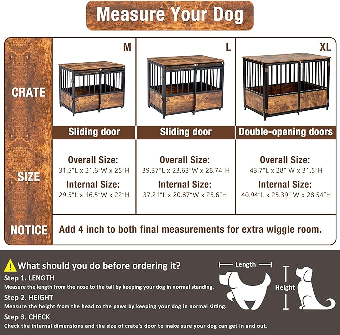 KOOPRO 32 Inch Dog Crate Furniture with Cushion for Large Medium Dogs, Wooden Heavy Duty Dog Kennel with Double Doors, Decorative Pet House Dog Cage Side End Table Indoor, Sliding Door Chew-Resistant-Mewly Pet