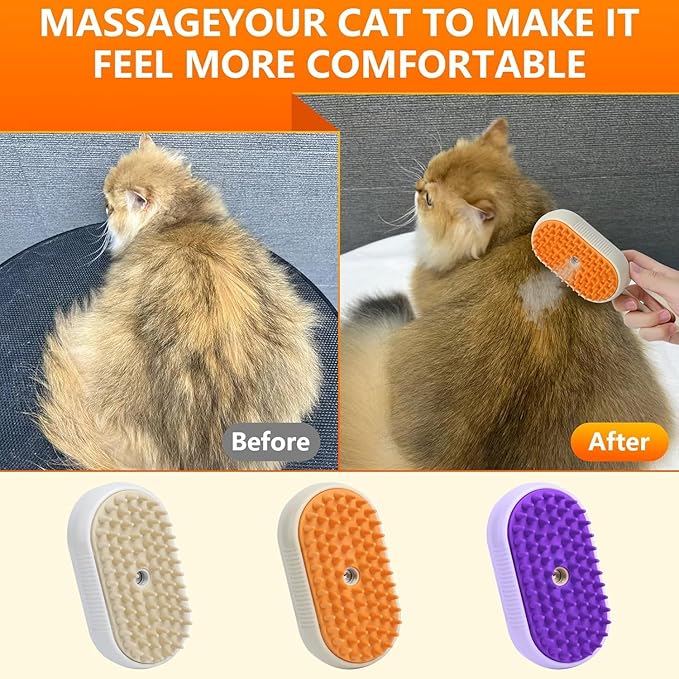 Cat Steam Brush for Shedding, 4 in 1 Rechargeable Steam Brush for Cats and Dogs, Anti-Static, Massage-Mewly Pet