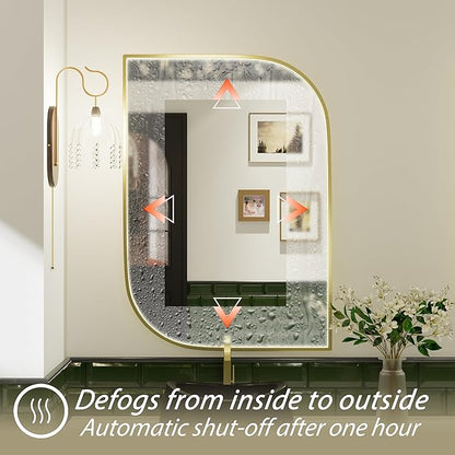 22x32 Inch LED Bathroom Mirror with Lights, Adjustable 3000K/4500K/6000K, Irregular Gold Frame Lighted Bathroom Vanity Mirror, Anti-Fog, Stepless Dimmable, Wall Mounted