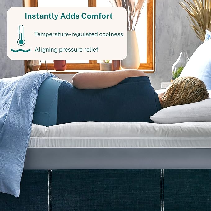 Sleep Innovations Cooling Comfort Gel Memory Foam Dual Layer Mattress Topper, 4 Inch, California King Size, Pillow Top Cover