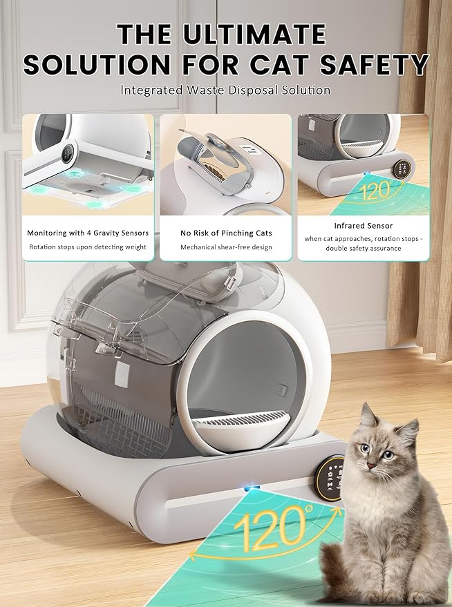Automatic Litter Box, Upgraded Robot Self Cleaning Litter Box for Multiple Cats, 65L+9L Extra Large, Features Negative ion Sterilization and Deodorization, APP Control, 3 Rolls Litter Bag Liners-Mewly Pet
