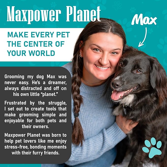Maxpower Planet Dog Rake and Dog Hair Brush - Gently Removes Loose Undercoat, Mats and Tangled - Deshedding Grooming Tool for Dogs & Cats - Self Cleaning Slicker Brush - All Hair Types-Mewly Pet