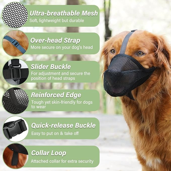 Mayerzon Dog Muzzle, Patented Soft Mesh Muzzle for Small Medium Large Dogs for Scavenging Biting Licking and Chewing, Allows to Pant and Drink (M, Black)-Mewly Pet