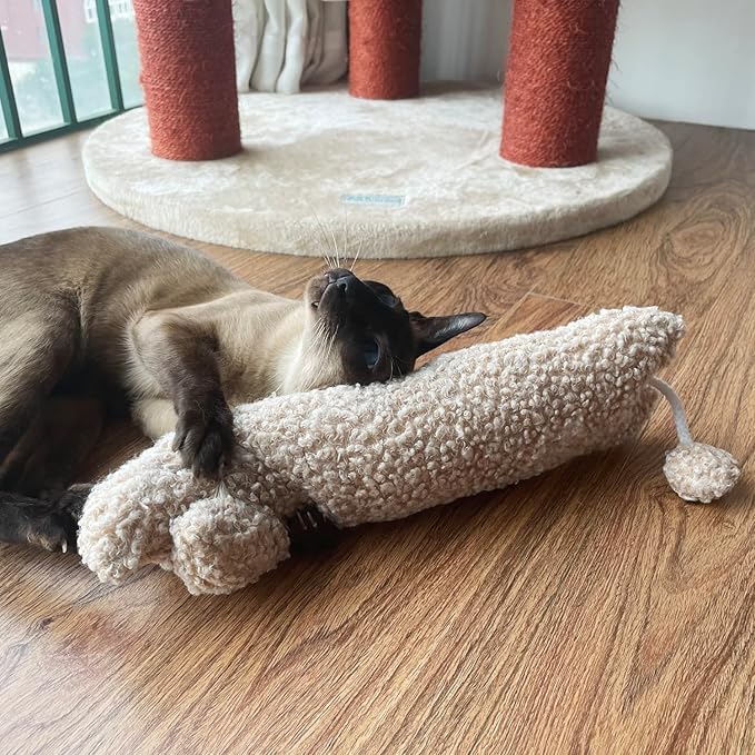 TTcat Catnip Silvervine Matatabi Pillow for Cats & Kittens,Cat Kicker Toy,Large Size Cat Pillow Soothing Plush Cat Toy(Beige).-Mewly Pet