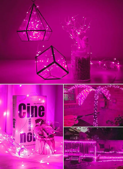 Minetom Fairy Lights Battery Operated, 2Pack 33Feet 100 LEDs Mini Battery Powered String Lights, Waterproof Twinkle Lights Mason Jar Lights for Indoor Home Wedding Christmas Decoration, Pink
