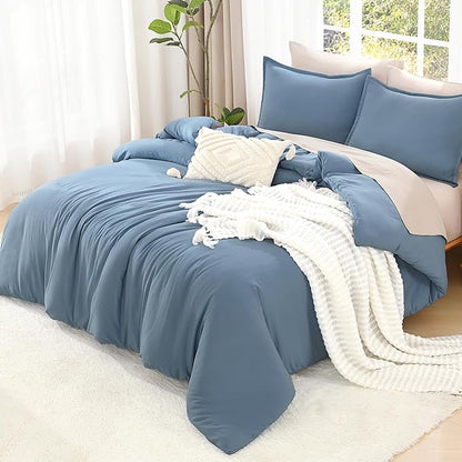Litanika Oversized King Comforter Set Grayish Blue Super King Size, 3 Pieces Lightweight Solid Bedding Comforter Set, All Season Fluffy Bed Set (120x120In Comforter & 2 Pillowcases)