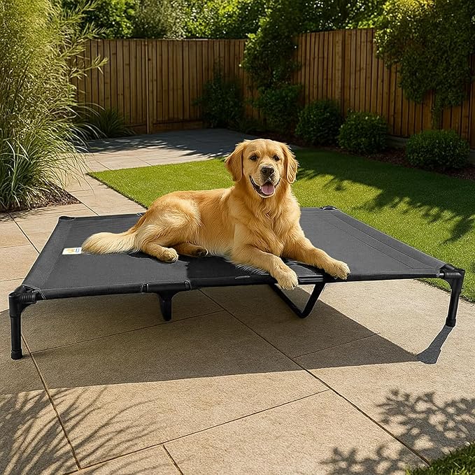 Canvas Elevated Dog Bed, Durable Chew Proof Outdoor Raised Pet Cot for Extra Large Dogs, Waterproof, Breathable, Portable, Washable, Easy Assembly, Sturdy Frame for Camping & Travel, Dark Grey-Mewly Pet