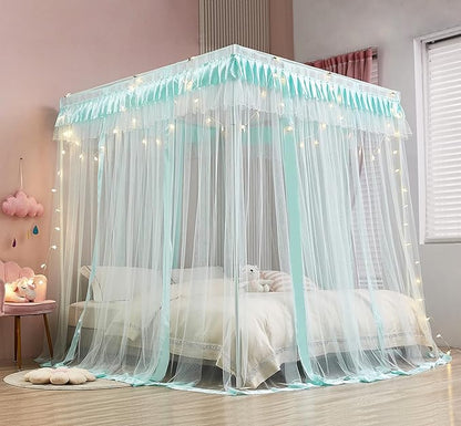 Mengersi 4 Corners Post Canopy Bed Curtains for Girls,Bed Canopy Royal Luxurious Cozy Drape Netting - Cute Princess Bedroom Decoration Accessories (Twin, Sky Blue)