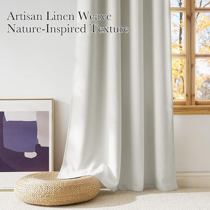 NICETOWN Short Faux Linen Natural Blackout Curtains 63 inches Long for Kitchen - Privacy Panels for Living Room Bedroom, Modern Farmhouse Style Easy Care Grommet Top, 2 Panels, W42 by L63