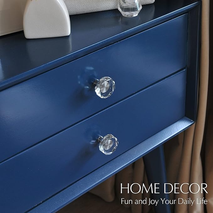 JEREVER 2 Pack Glass Crystal Knobs Brushed Nickel Drawer Pull Cabinet Handle for Dresser Kitchen (Polygon)