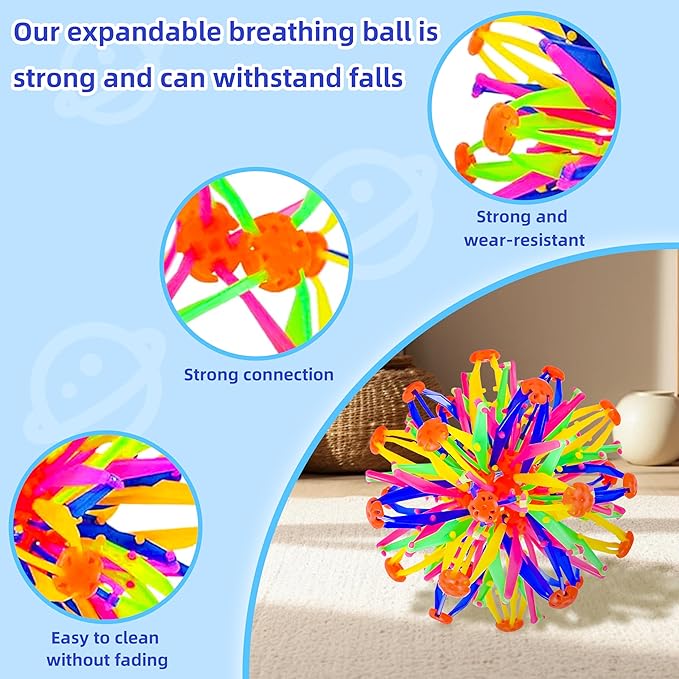2Pcs Colorful Sphere Expandable Breathing Balls Fidget Toy-Stress Reliever ,Collapsible Expanding Magic Ball Toys from 6" to 12"for Kids & Adults Mindfulness Meditation Practices,Yoga -ADHD-Mewly Pet