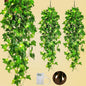 RECUTMS Hanging Fake Plants 4 Pack Artificial Vines Silk Ivy Greenery Garland with 30 LED Fairy String Lights Indoor and Outdoor Home Garden Hotel Green Leaves Wedding Bedroom Office Decoration