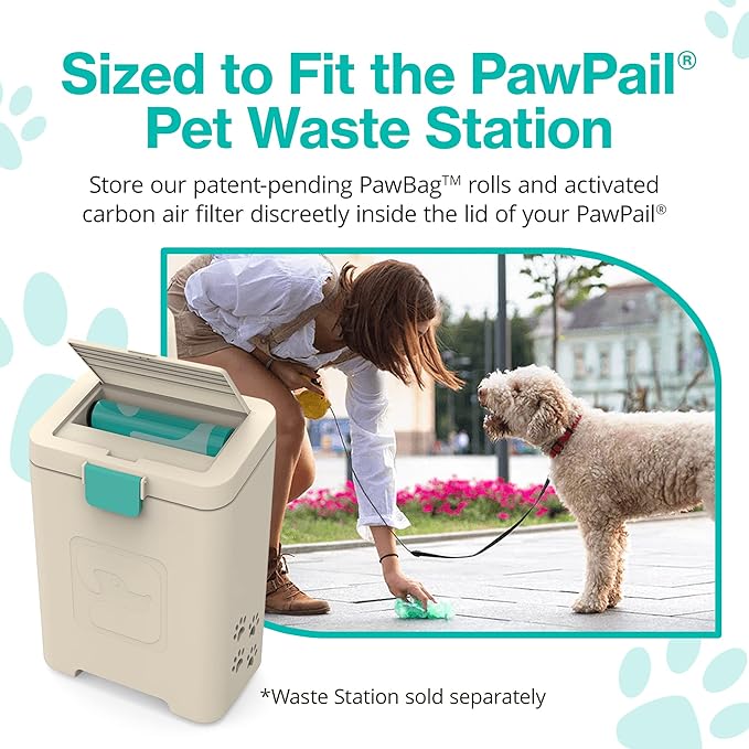 PawPail Dog Poop Bags and Air Filter Duo, Leakproof & Durable Poop Bags for Trash Can, with 1 Activated Carbon Filter - Pooper Scooper Dog Products, Dog Accessories | 1 Roll of 150 XL Size Bags-Mewly Pet