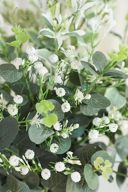 Floroom Artificial Greenery Stems Box Set, 25pcs with 4 Kinds of Faux Greenery Flowers Picks for DIY Bridal Bouquets Wedding Floral Arrangement Table Centerpieces, Tender Green & Sage Green