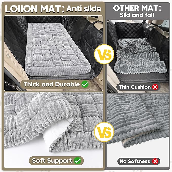 Dog Car Bed Mat, Non-Slip Backseat Extender Pet Blanket, Plaid Dog Bed for Trucks, Sedans & Large SUVs, Chew-Resistant Travel Pad for Dogs, Easy Clean & Scratch-Proof & Comfort（56"x28.7" Light Gray-Mewly Pet