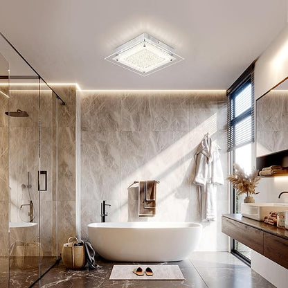 Flush Mount Ceiling Light 11IN Hallway Light Fixtures Ceiling Square Crystal Ceiling Light Fixture Dimmable Light Fixtures for Kitchen, Bathroom, Bedroom, Hallway Ceiling Lights