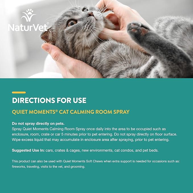 NaturVet Hemp Quiet Moments Plus Hemp Seed for Cats, 60 ct Soft Chews, Made in USANaturVet Quiet Moments Herbal Calming Spray, 8 Ounce- Feline-Mewly Pet