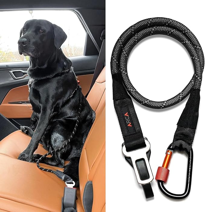 Dog Seat Belt for Car | Universal Dog Car Seatbelt | Durable Reflective Rope with Clip Hook Latch, Buckle and Alloy Carabiner- Safe and Secure Pet Safety Restraint-Mewly Pet