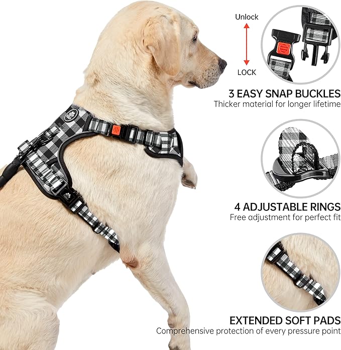 NESTROAD No Pull Dog Harness with Leash, Reflective No Choke Pet Vest Harness,Adjustable Soft Padded Dog Harness with Easy Control Handle for Large Dogs(Checkered Black,Large)-Mewly Pet