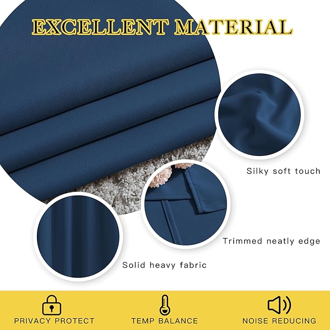 NICETOWN Moroccan Blue Curtains for Home Office, Grommet Thermal Curtains Blackout Light Blocking Room Darkening Window Treatments for Bedroom/Living Room, 2 Panels, W52 x L90