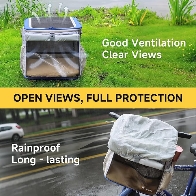 Cat and Dog Backpack Carrier, Breathable Cycling Pet Bag with Mesh Ventilation, Portable Outing Traveling Pet Bag with Top Waterproof Fabric for Small, Medium Cats, Small Dogs, Blue-Mewly Pet