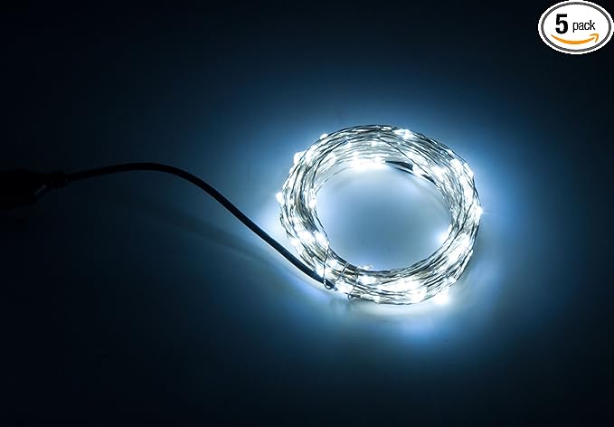 Karlling USB Plug in LED Fairy Lights,5 Packs of 50 LED Bulbs 16 Ft Silver Wire Waterproof Starry String Lights for Bedroom Patio Garden Party Wedding Commercial Lighting (White)