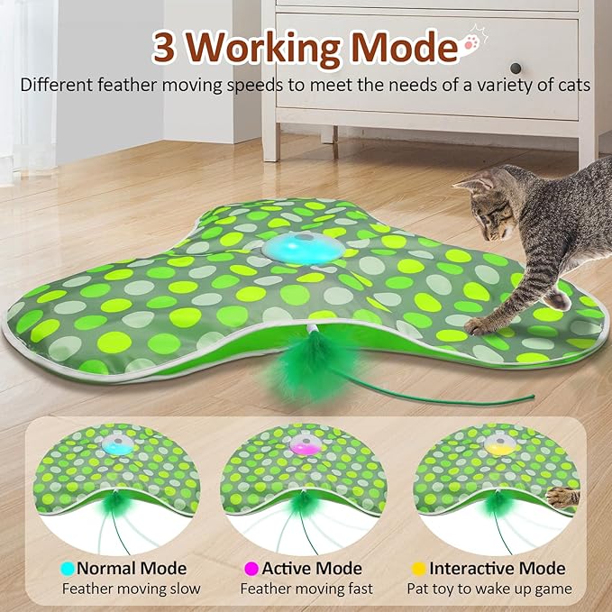 Interactive Cat Toy, Automatic Cat Toys for Indoor Cats, Hide and Seek Cat Toy with Motion Activated, Moving Feather, Chirping, USB Rechargeable-Mewly Pet