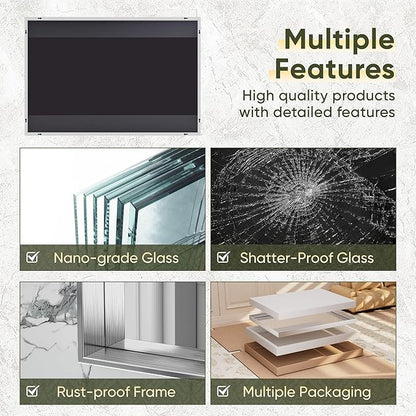 Suidia Bathroom Mirror, 30" x 30" Rectangular Wall Mirror, Metal Framed Wall Decor Wall-Mounted Mirrors for Bathroom, Bedroom, Living Room, Entryway, Silver