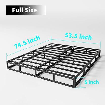 Full Box Spring 5 Inch Low Profile Heavy Duty Metal Frame Mattress Foundation Boxspring, Quiet Noise-Free,Easy Assembly
