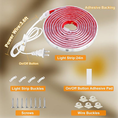 maylit Under Cabinet Strip Lighting Plug in 24in, Ultra Bright Small LED Light Bar, 2700K Warm White, Wired Lights for Kitchen Cabinet, Counter, Workbench, Desk, Closet, Shelf, Indoor
