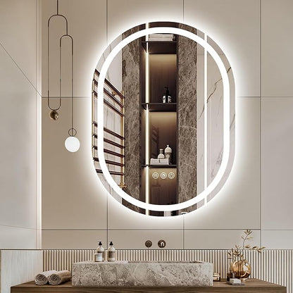 Oval LED Bathroom Mirror with Light 40" x 30", Oval Lighted Mirror for Bathroom,Pill-Shaped Frameless Oval Bathroom Mirror with Light,3 Color,Dimmable,Anti-Fog(Horizontal/Vertical)