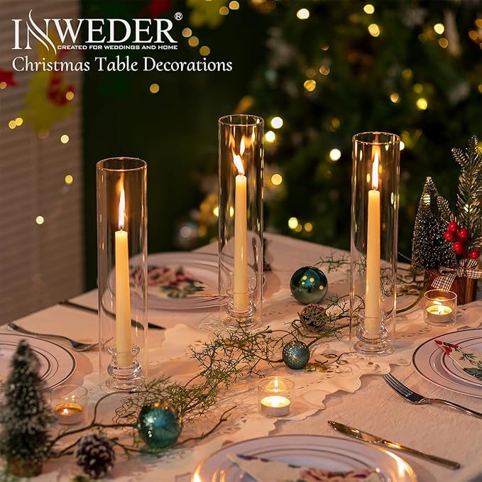 Glass Hurricane Candle Holder: 12" Tall Candlestick Holder Bulk with Cylinder Windproof Cover Set of 6 Clear Taper Candle Holders for Wedding Party Birthday Christmas Decor