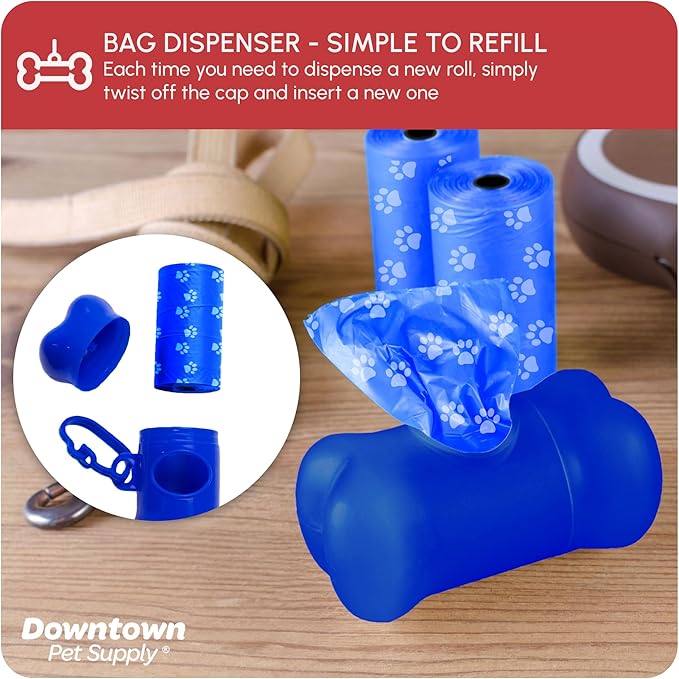 Downtown Pet Supply Rainbow Paw Print Poop Bags (520 CT & 2 Dispensers) - Leak-Proof, Unscented, Clips to Dog Leashes & Harnesses-Mewly Pet