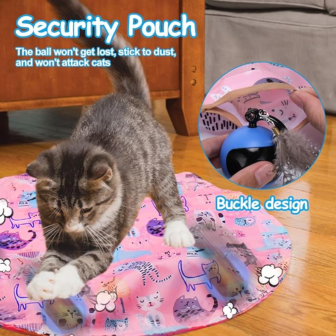 Mity Rain Interactive Cat Toy - Ball for Indoor Jumping and Rolling in Pouch, Hide and Seek Mat for Self Play, Boredom Relief and Activating Natural Hunting Instincts - Kitten Toys-Mewly Pet