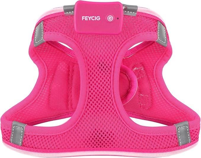 Light Up Dog Harness,Rechargeable LED Dog Harness for Small Medium Large Dogs,Reflective Lighted Safety Vest for Night Walking & Camping,Lightweight & Adjustable,Pink,L-Mewly Pet