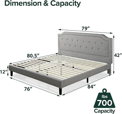 ZINUS Kellen Upholstered Scalloped Platform Bed Frame, Mattress Foundation, Wood Slat Support, No Box Spring Needed, Easy Assembly, King