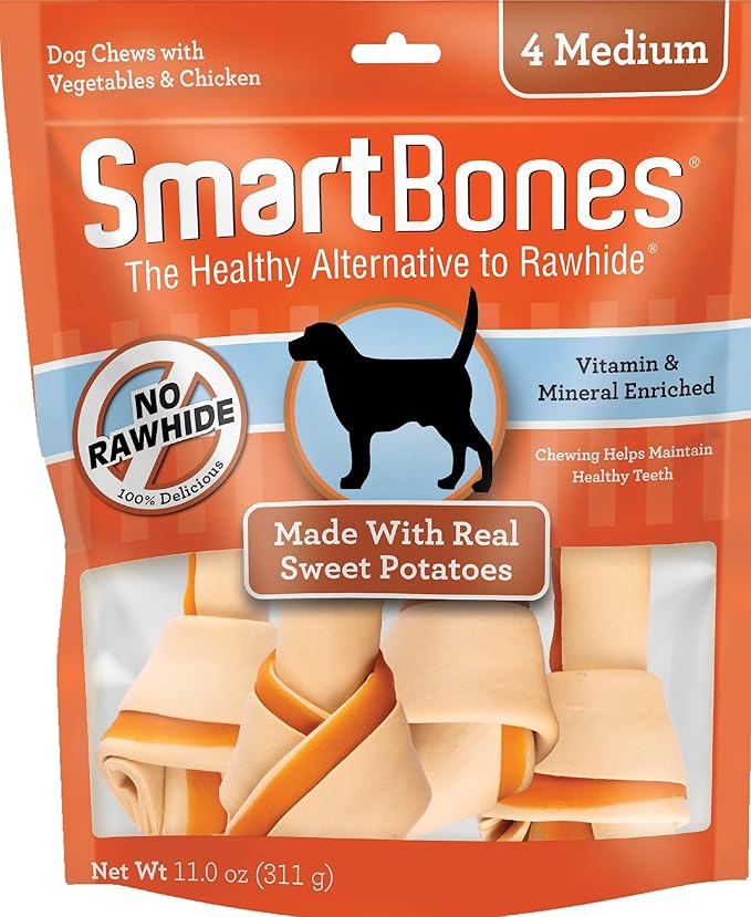 SmartBones Medium Chews With Real Sweet Potato 4 Count, Rawhide- Free Chews For Dogs-Mewly Pet