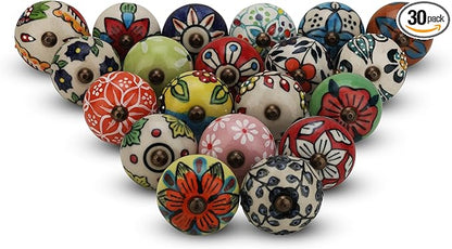 Multicolor Ceramic Cabinet Knobs for Kitchen Cabinet Drawers Assorted knob for Cupboard Wardrobe Dresser Furniture Door Pull Handles Boho Home Interior Decor - Pack of 30