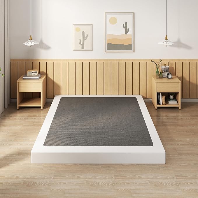 EMODA 4 Inch California King Box Spring Bed Base, 3000 LBS Heavy Duty Metal Mattress Foundation with Fabric Cover, Easy Assembly