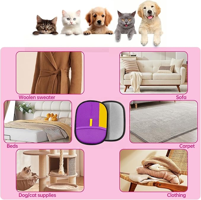 Upgraded pet Hair Removal Gloves, Reusable pet Hair Removal Gloves, Powerful cat and Dog Hair Removal, Suitable for Clothes、Sofas、Carpets、car Seats etc. (2PCS Purple)-Mewly Pet