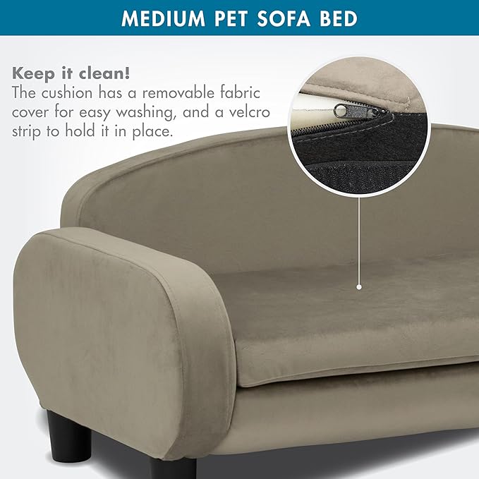 Paws & Purrs Multi-Cat Sofa Elevated Pet Bed for Indoor Cats Raised Cats Couch with Removable Washable Mattress Cover for Kittens, Dogs - 35.5" Wide, Ash-Mewly Pet