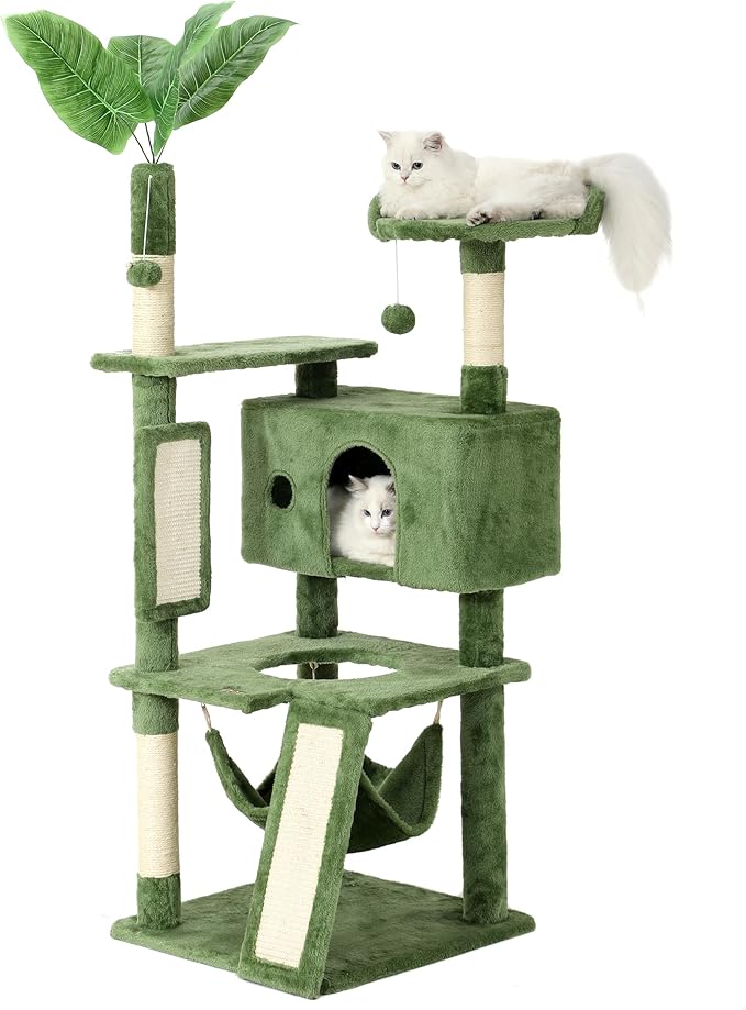 Hoopet 63IN Cat Tree Tower for Indoor Cats Large Adult, Cat Scratching Posts Featuring with Scratching Boards, Wide Plush Perch and Interactive Dangling Balls Ideal for Multi-Cat Households-Mewly Pet