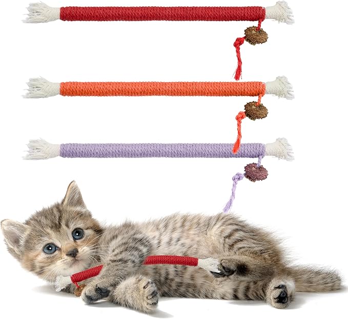 3pcs Safe Cat Rope Toy,Teeth Clean Toy for Cat, Cat Chew Toys for Indoor Cat,Kitten Interactive Toys-Mewly Pet