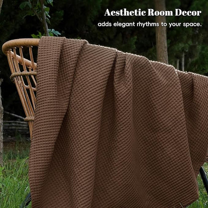 PHF 100% Cotton Waffle Weave Blanket Twin Size for Bed,Snag Proof Lightweight Breathable Moisture-Wicking Throw for Couch,Great for Layering in Cold Weather,Machine Washable,Home Decor Gift-Cappuccino